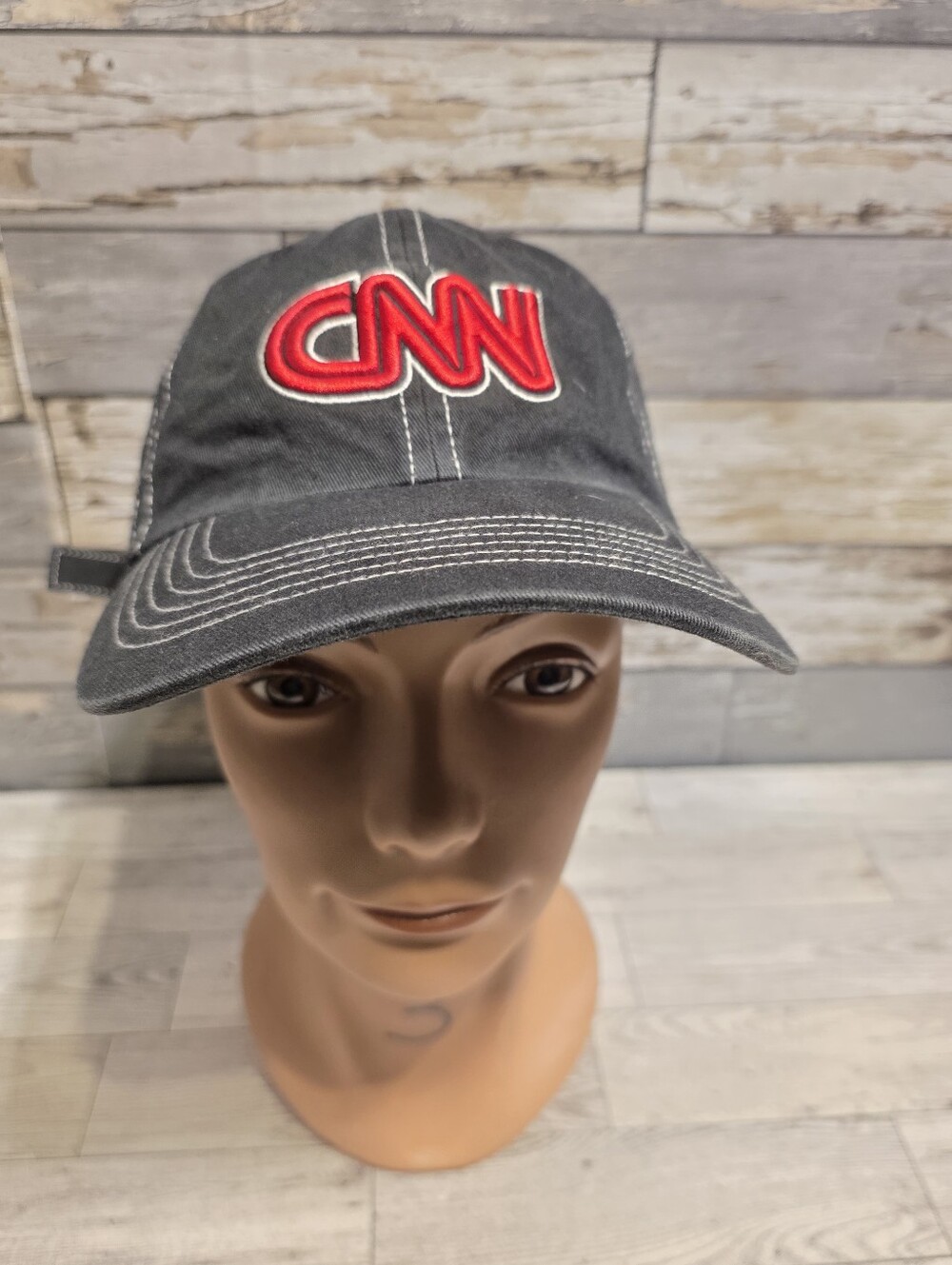 CNN Logo Adjustable Gray Baseball Cap - Red Embroidery